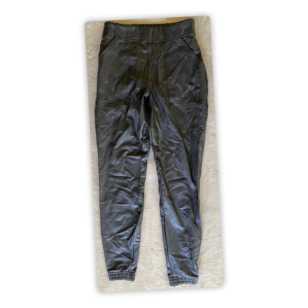 SPANX Faux Leather Jogger Pants Black High Rise Tapered Women's Small